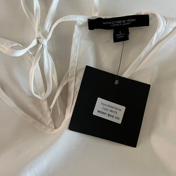 Marc New York Ruched Ruffle Sleeve Blouse White Size L NWT - Picture 6 of 9